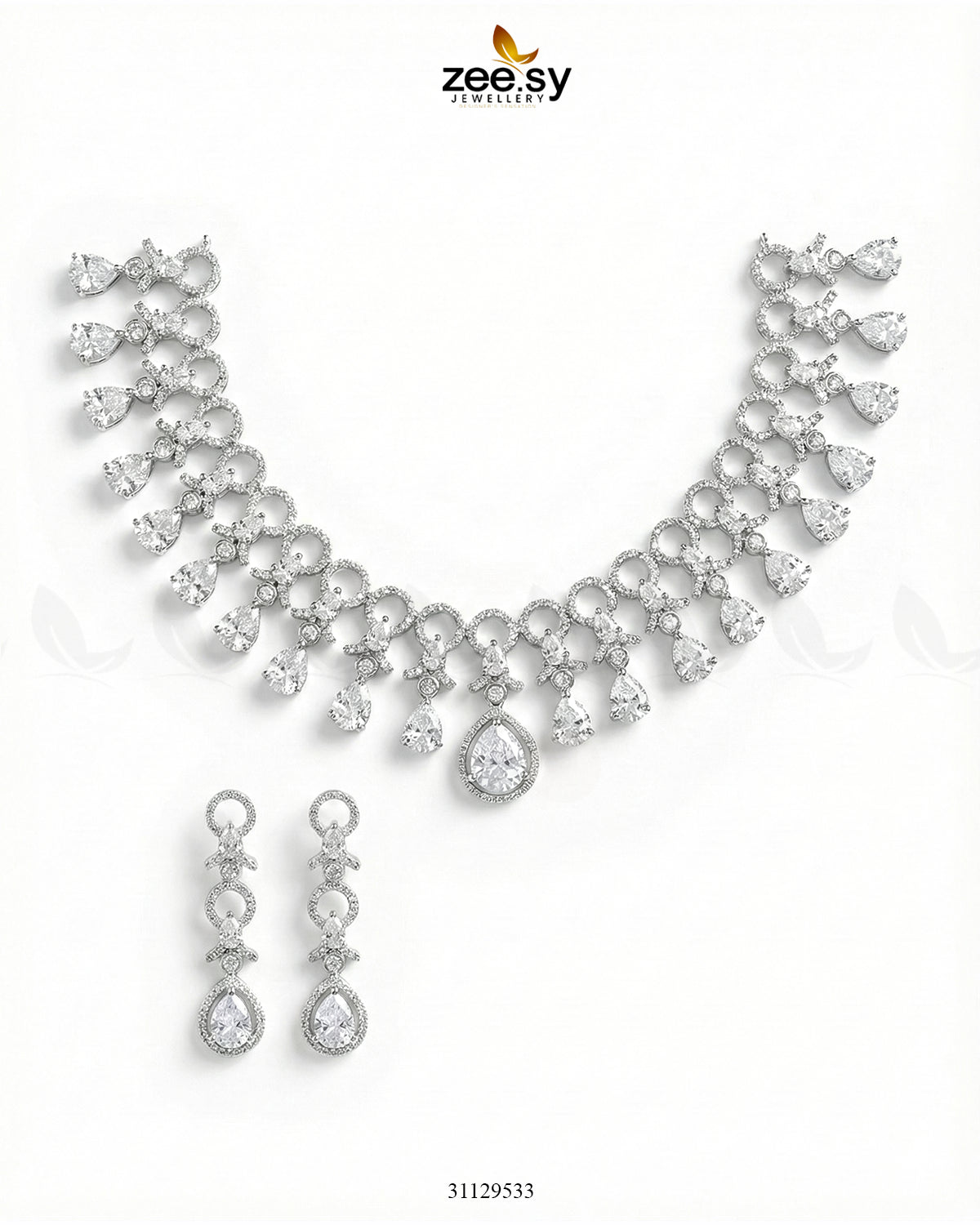 Silver Halo Cascading Necklace Set