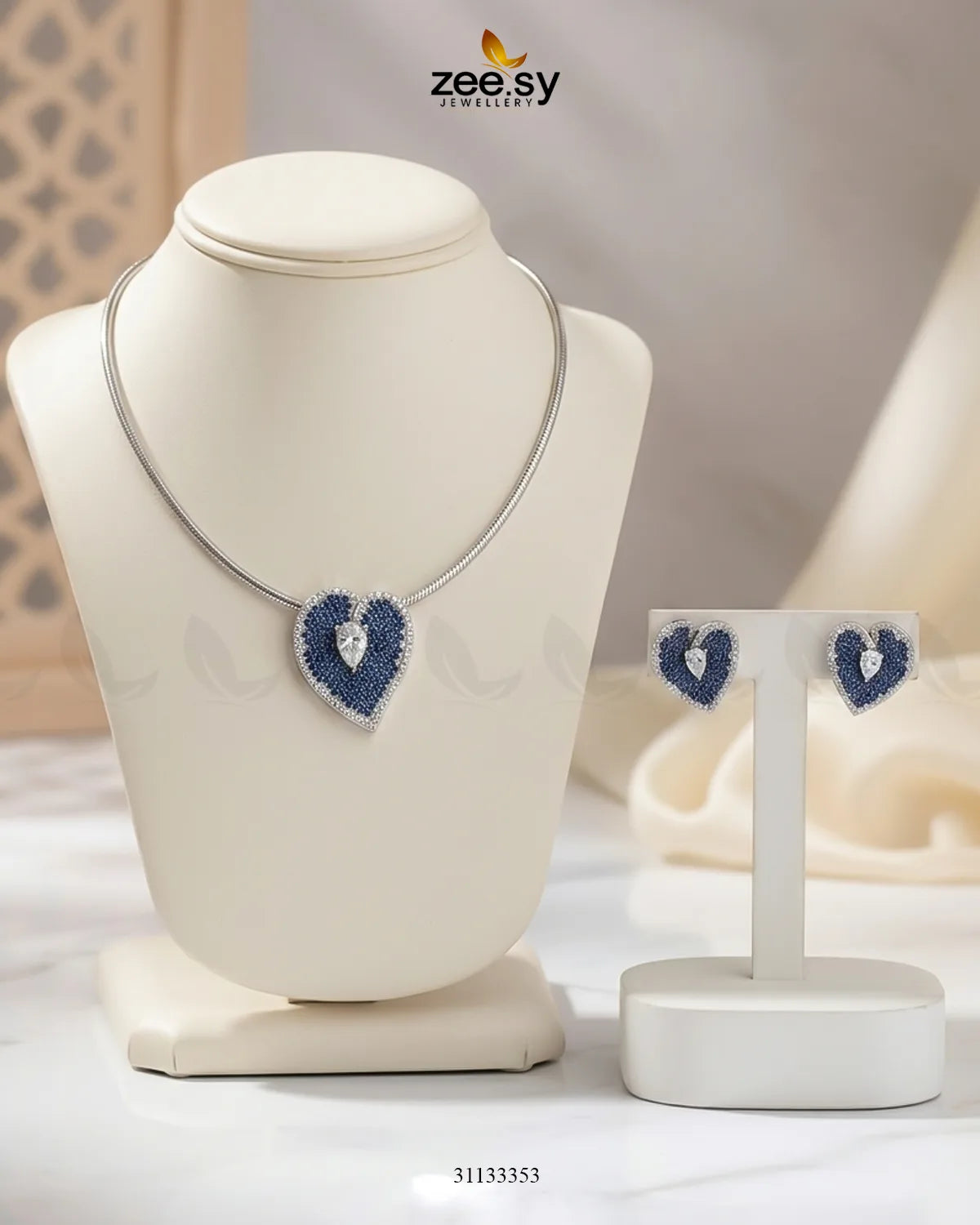 Silver Heart Cluster Pendant Set Silver Blue Pendant - Zeesy Jewellery Pakistan | Premium Artificial & Imitation Jewellery