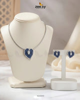 Silver Heart Cluster Pendant Set Silver Blue Pendant - Zeesy Jewellery Pakistan | Premium Artificial & Imitation Jewellery