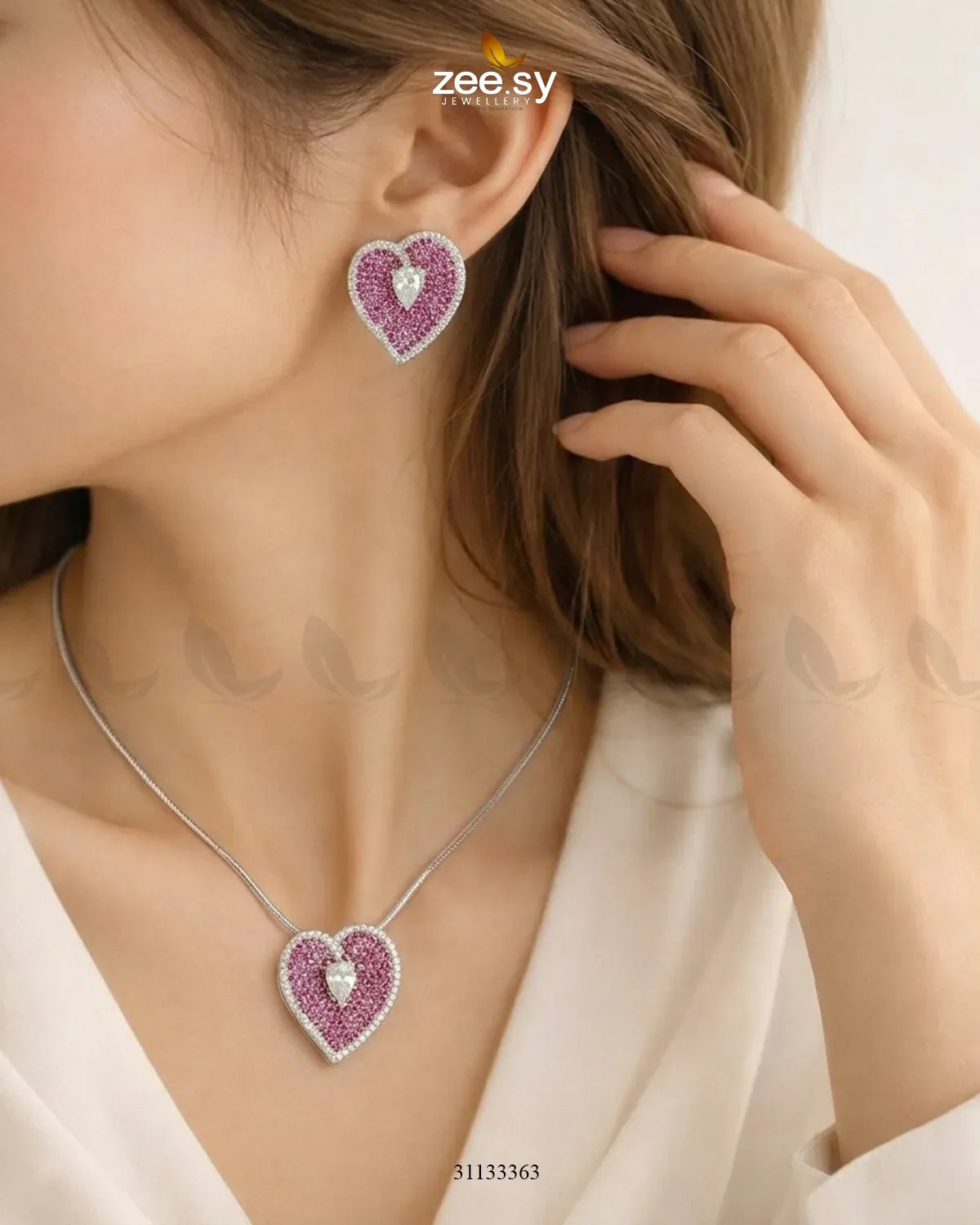 Silver Heart Cluster Pendant Set Pendant - Zeesy Jewellery Pakistan | Premium Artificial & Imitation Jewellery