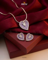 Silver Heart Cluster Pendant Set Silver Purple Pendant - Zeesy Jewellery Pakistan | Premium Artificial & Imitation Jewellery