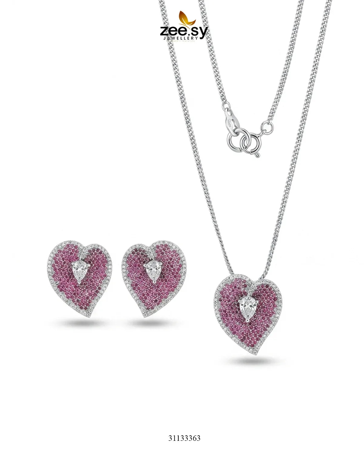 Silver Heart Cluster Pendant Set Pendant - Zeesy Jewellery Pakistan | Premium Artificial & Imitation Jewellery