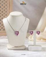 Silver Heart Cluster Pendant Set Silver Ruby Pendant - Zeesy Jewellery Pakistan | Premium Artificial & Imitation Jewellery