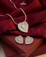 Silver Heart Cluster Pendant Set Silver White Pendant - Zeesy Jewellery Pakistan | Premium Artificial & Imitation Jewellery