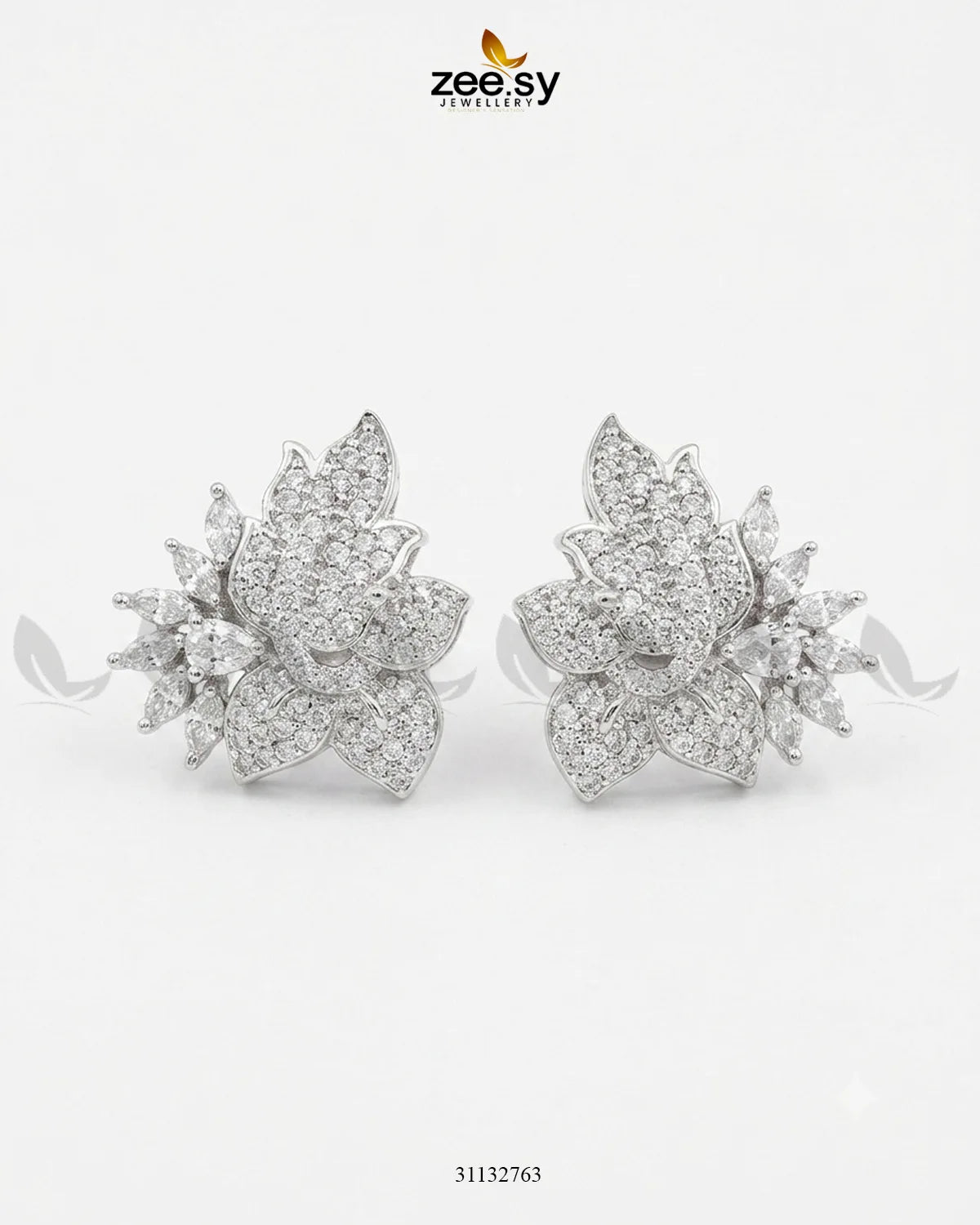 Silver Lotus Floral Cluster Earrings
