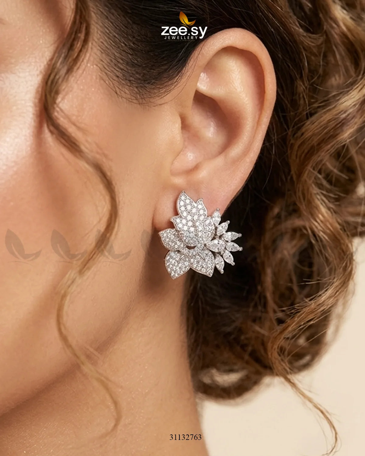 Silver Lotus Floral Cluster Earrings