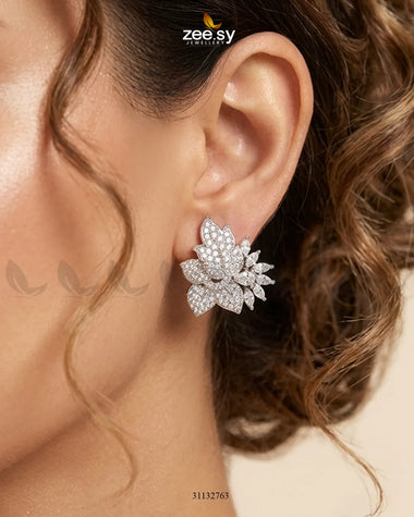 Silver Lotus Floral Cluster Earrings Earrings - Zeesy Jewellery Pakistan | Premium Artificial & Imitation Jewellery