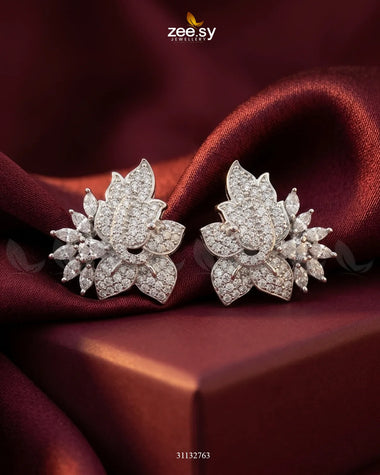 Silver Lotus Floral Cluster Earrings Silver White Earrings - Zeesy Jewellery Pakistan | Premium Artificial & Imitation Jewellery