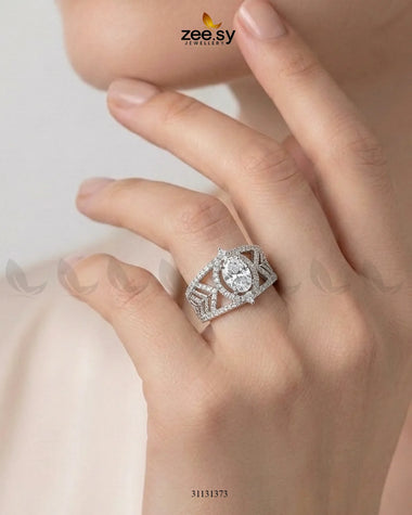 Silver Majestic Oval Stone Ring Finger Ring - Zeesy Jewellery Pakistan | Premium Artificial & Imitation Jewellery