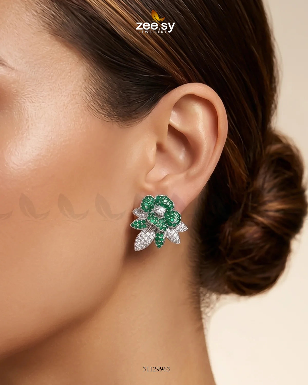 Silver Orchid Cluster Pave Earrings Earrings - Zeesy Jewellery Pakistan | Premium Artificial & Imitation Jewellery
