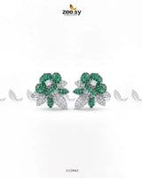 Silver Orchid Cluster Pave Earrings Silver Green Earrings - Zeesy Jewellery Pakistan | Premium Artificial & Imitation Jewellery