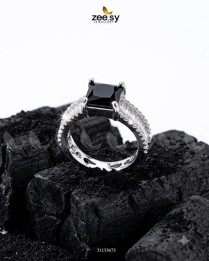 Silver Pretty Bold Stone Ring Silver Black Finger Ring - Zeesy Jewellery Pakistan | Premium Artificial & Imitation Jewellery