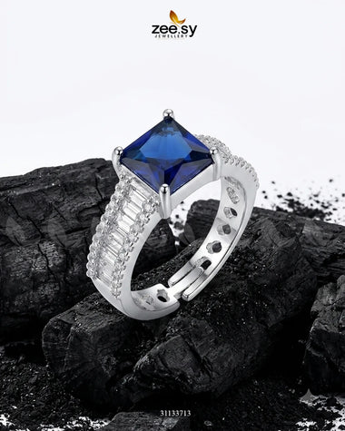 Silver Pretty Bold Stone Ring Silver Blue Finger Ring - Zeesy Jewellery Pakistan | Premium Artificial & Imitation Jewellery