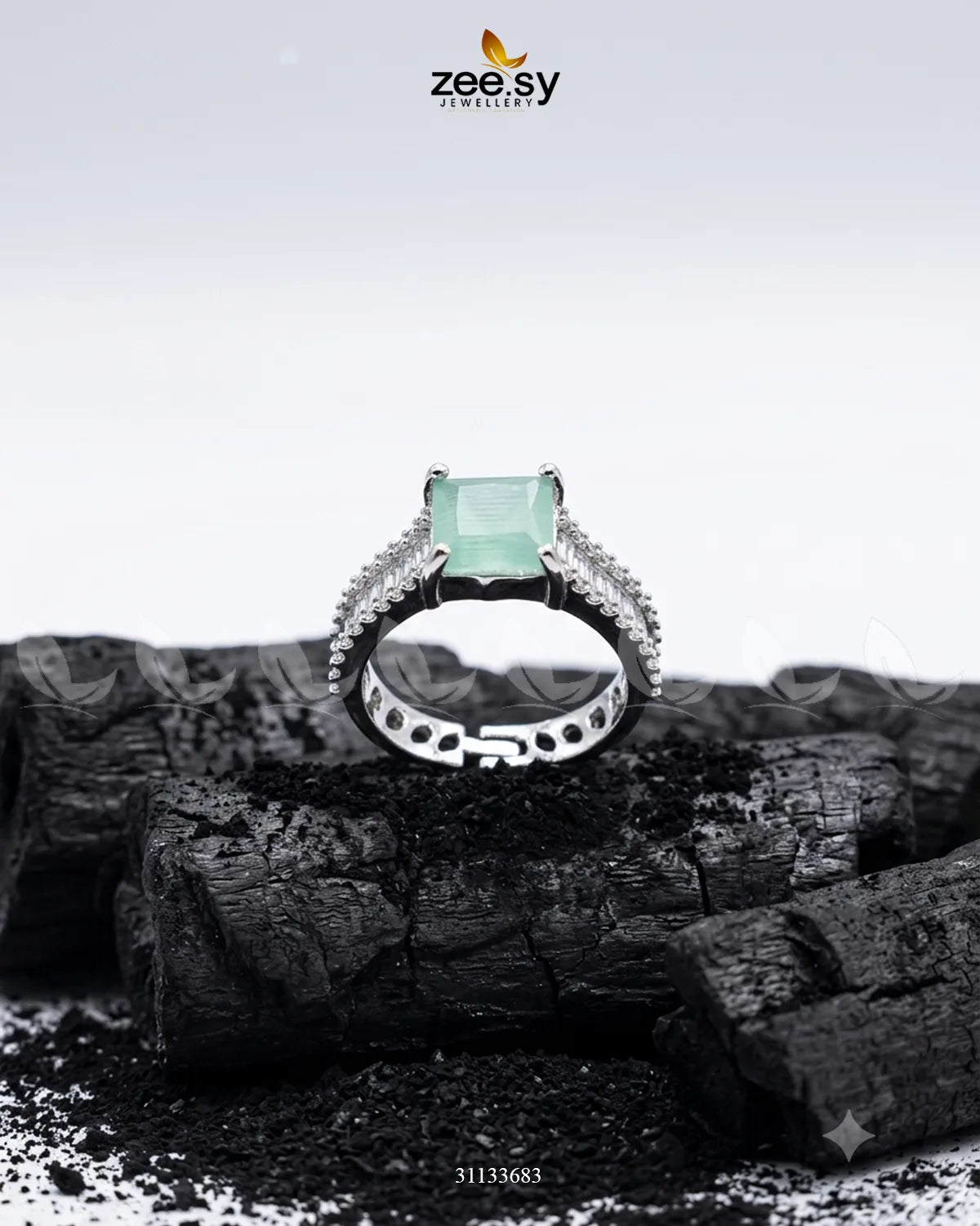 Silver Pretty Bold Stone Ring Silver Mint Green Finger Ring - Zeesy Jewellery Pakistan | Premium Artificial & Imitation Jewellery