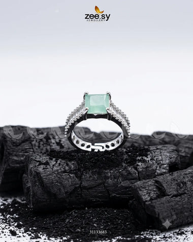 Silver Pretty Bold Stone Ring Silver Mint Green Finger Ring - Zeesy Jewellery Pakistan | Premium Artificial & Imitation Jewellery
