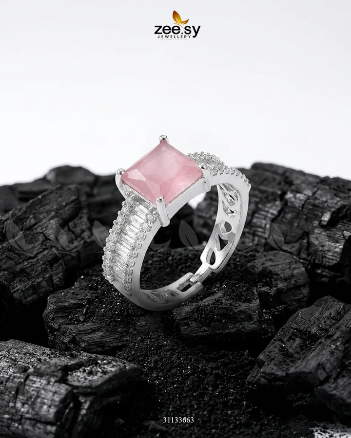 Silver Pretty Bold Stone Ring Silver Mint Pink Finger Ring - Zeesy Jewellery Pakistan | Premium Artificial & Imitation Jewellery