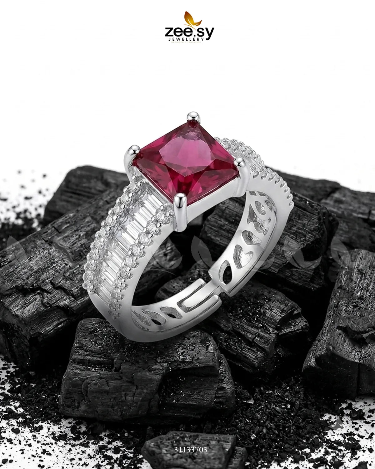Silver Pretty Bold Stone Ring Silver Ruby Finger Ring - Zeesy Jewellery Pakistan | Premium Artificial & Imitation Jewellery