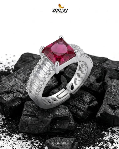 Silver Pretty Bold Stone Ring Silver Ruby Finger Ring - Zeesy Jewellery Pakistan | Premium Artificial & Imitation Jewellery