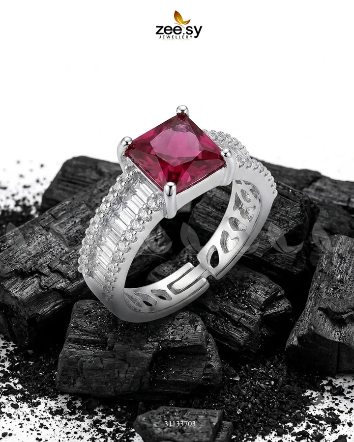 Silver Pretty Bold Stone Ring Silver Ruby Finger Ring - Zeesy Jewellery Pakistan | Premium Artificial & Imitation Jewellery