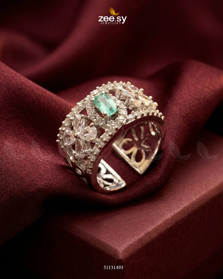 Silver Royal Oval Stone Ring Silver Mint Green Finger Ring - Zeesy Jewellery Pakistan | Premium Artificial & Imitation Jewellery
