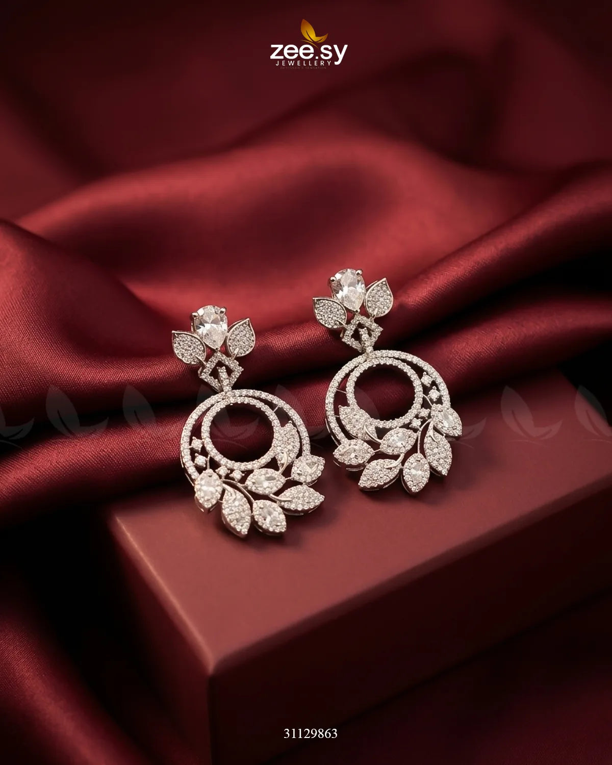 Silver Royal Round Zirconia Earrings Silver White Earrings - Zeesy Jewellery Pakistan | Premium Artificial & Imitation Jewellery