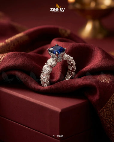 Silver Solitaire Center Stone Ring Silver Blue Finger Ring - Zeesy Jewellery Pakistan | Premium Artificial & Imitation Jewellery