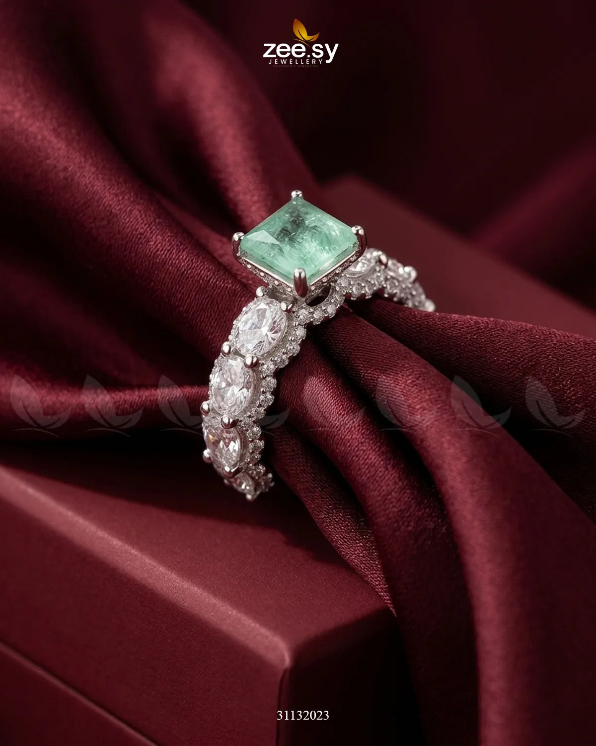 Silver Solitaire Center Stone Ring Silver Mint Green Finger Ring - Zeesy Jewellery Pakistan | Premium Artificial & Imitation Jewellery