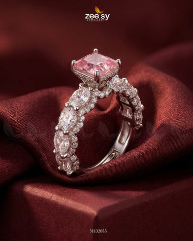 Silver Solitaire Center Stone Ring Silver Mint Pink Finger Ring - Zeesy Jewellery Pakistan | Premium Artificial & Imitation Jewellery