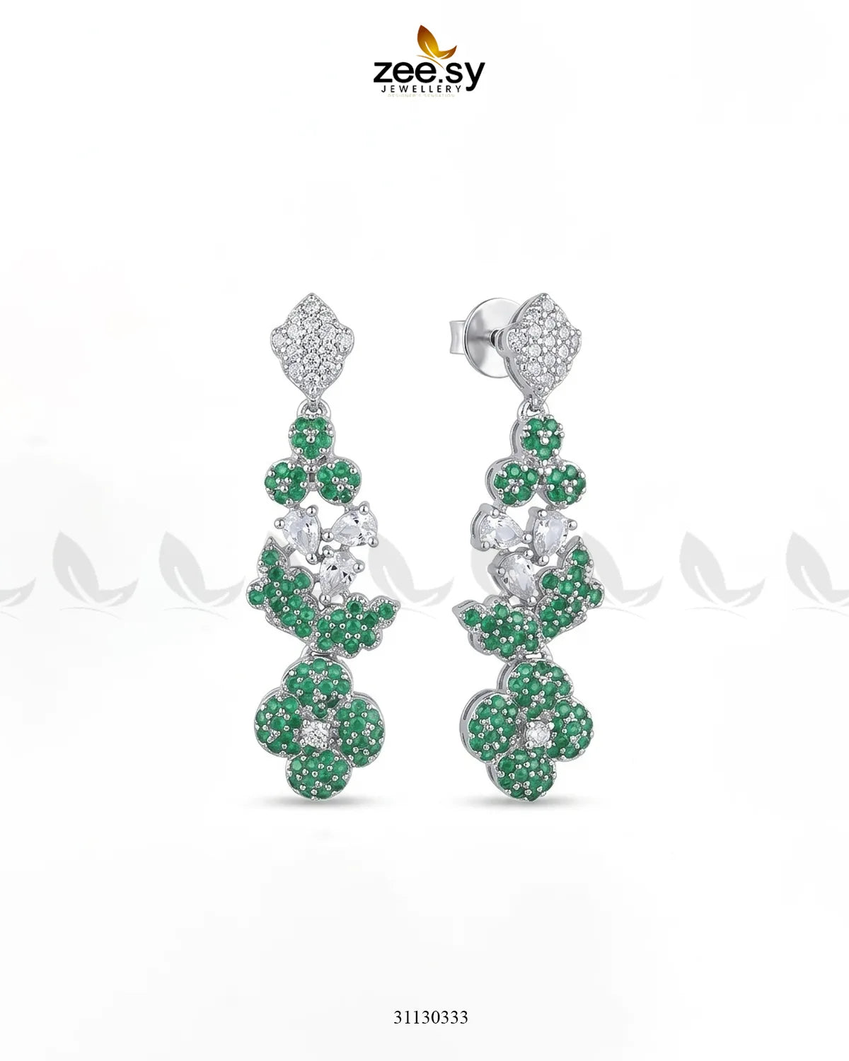 Silver Starburst Gemstone Earrings Silver Green Earrings - Zeesy Jewellery Pakistan | Premium Artificial & Imitation Jewellery