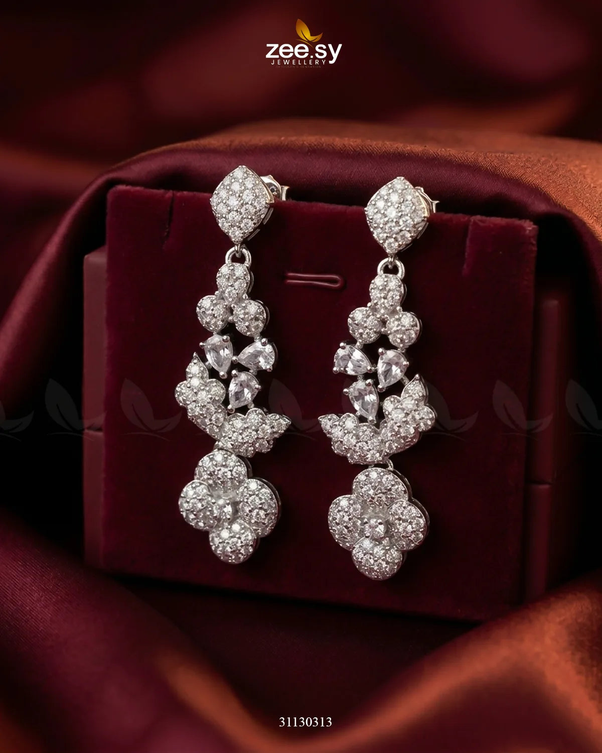 Silver Starburst Gemstone Earrings Silver White Earrings - Zeesy Jewellery Pakistan | Premium Artificial & Imitation Jewellery