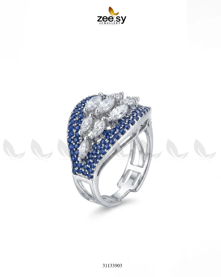 Silver Steorra Cluster Pave Ring Silver Blue Finger Ring - Zeesy Jewellery Pakistan | Premium Artificial & Imitation Jewellery