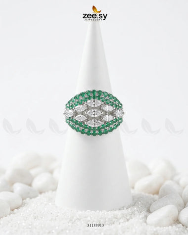 Silver Steorra Cluster Pave Ring Silver Green Finger Ring - Zeesy Jewellery Pakistan | Premium Artificial & Imitation Jewellery
