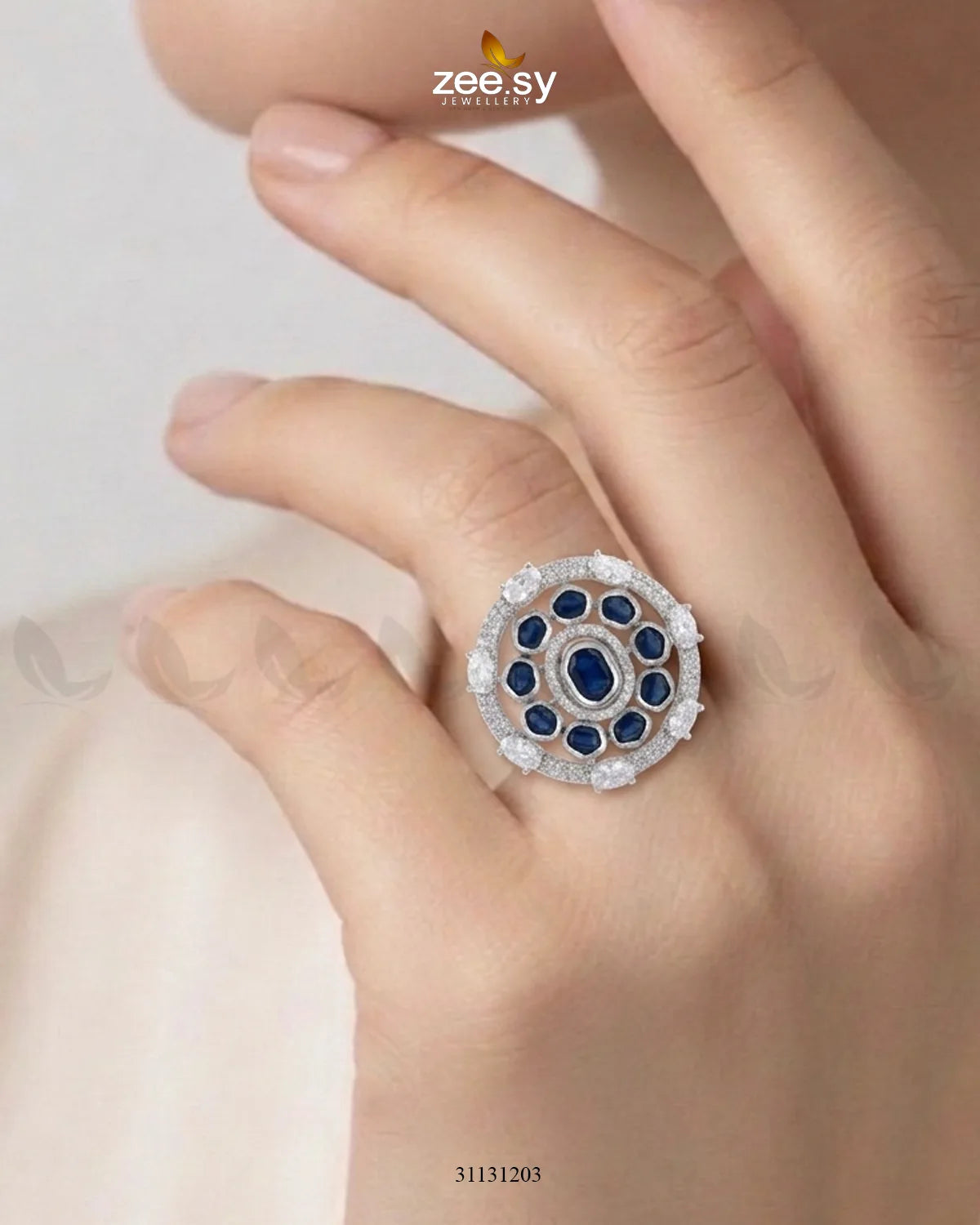 Silver Stunning Circle Crystal Ring Silver Blue Finger Ring - Zeesy Jewellery Pakistan | Premium Artificial & Imitation Jewellery
