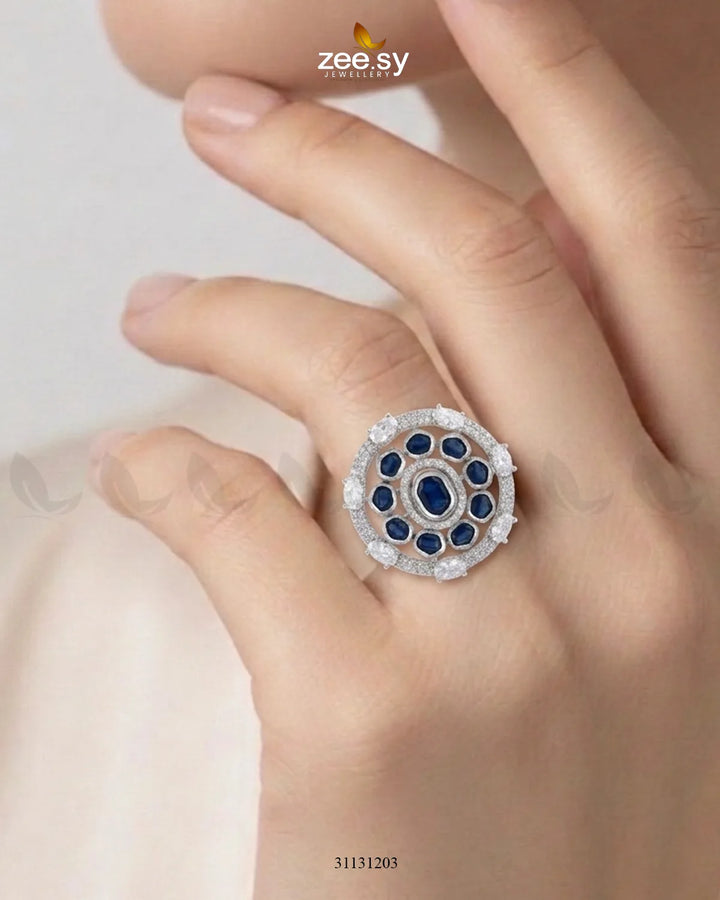 Silver Stunning Circle Crystal Ring Silver Blue Finger Ring - Zeesy Jewellery Pakistan | Premium Artificial & Imitation Jewellery