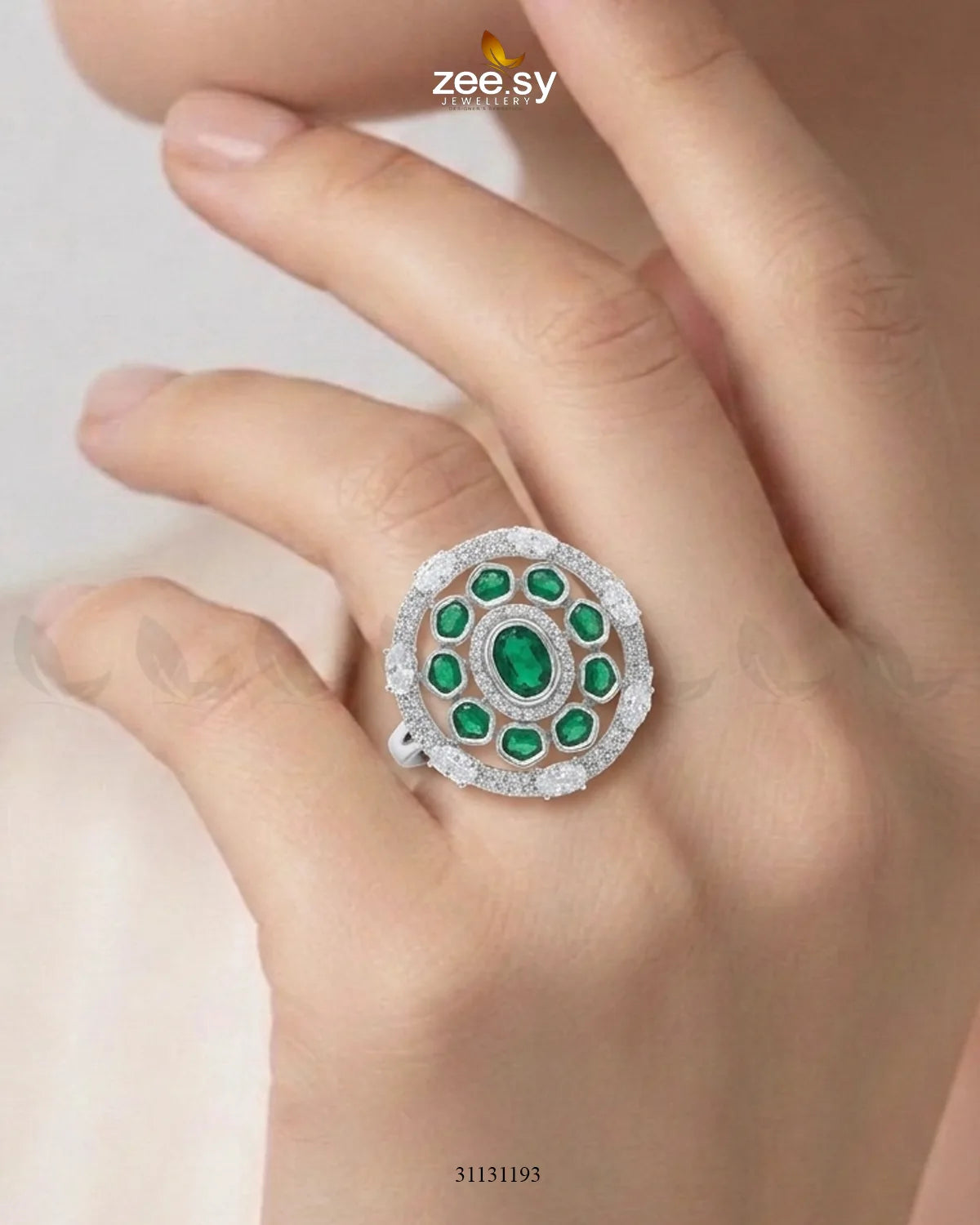 Silver Stunning Circle Crystal Ring Silver Green Finger Ring - Zeesy Jewellery Pakistan | Premium Artificial & Imitation Jewellery