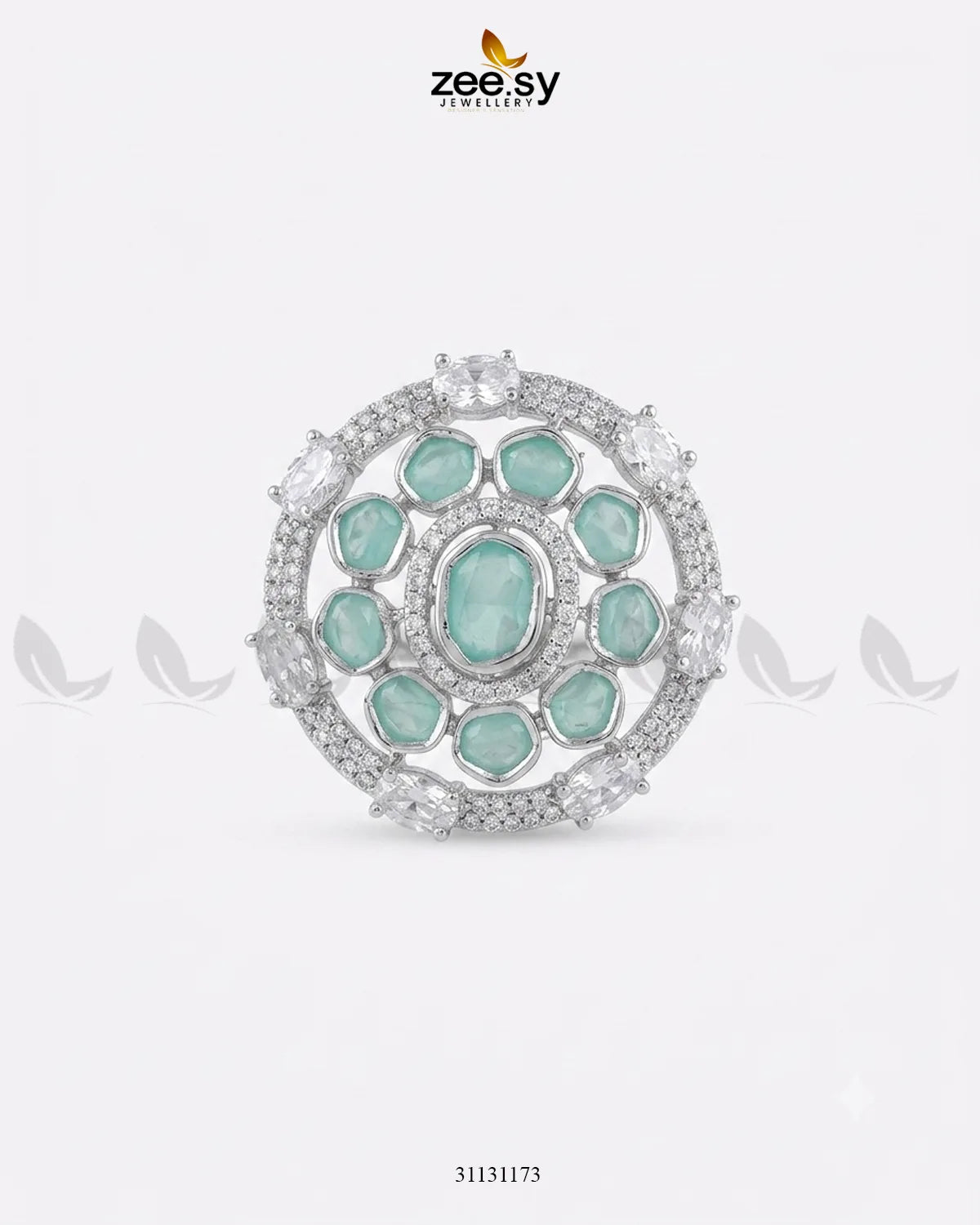 Silver Stunning Circle Crystal Ring Silver Mint Green Finger Ring - Zeesy Jewellery Pakistan | Premium Artificial & Imitation Jewellery