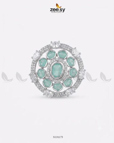 Silver Stunning Circle Crystal Ring Silver Mint Green Finger Ring - Zeesy Jewellery Pakistan | Premium Artificial & Imitation Jewellery