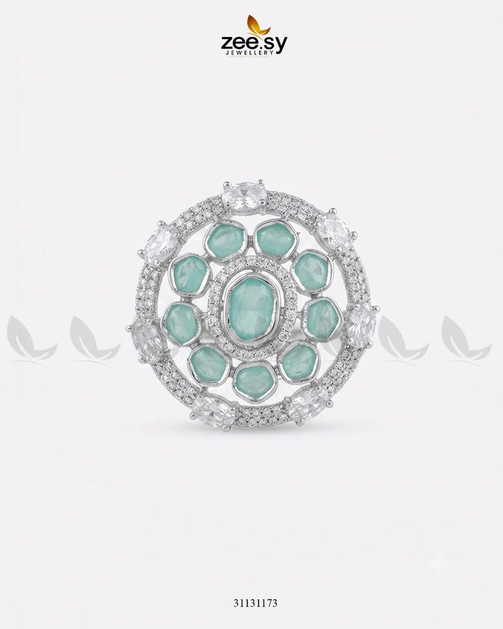 Silver Stunning Circle Crystal Ring Silver Mint Green Finger Ring - Zeesy Jewellery Pakistan | Premium Artificial & Imitation Jewellery