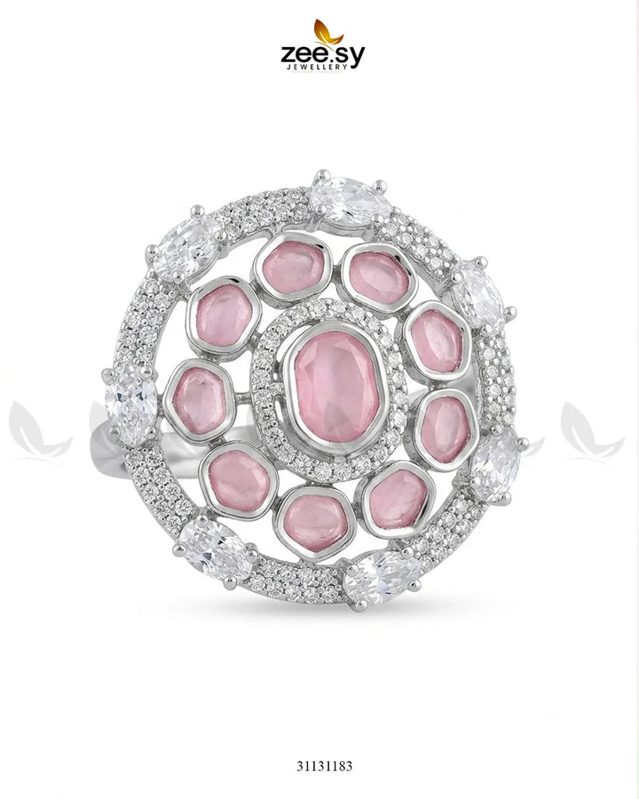 Silver Stunning Circle Crystal Ring Finger Ring - Zeesy Jewellery Pakistan | Premium Artificial & Imitation Jewellery
