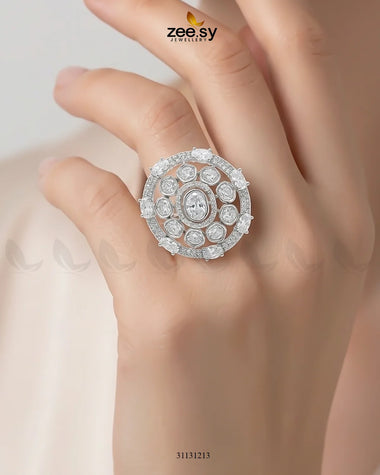 Silver Stunning Circle Crystal Ring Silver White Finger Ring - Zeesy Jewellery Pakistan | Premium Artificial & Imitation Jewellery