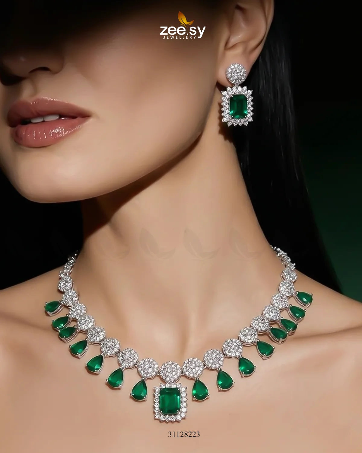 Silver Teardrop Zirconia Necklace Set Necklace Sets - Zeesy Jewellery Pakistan | Premium Artificial & Imitation Jewellery