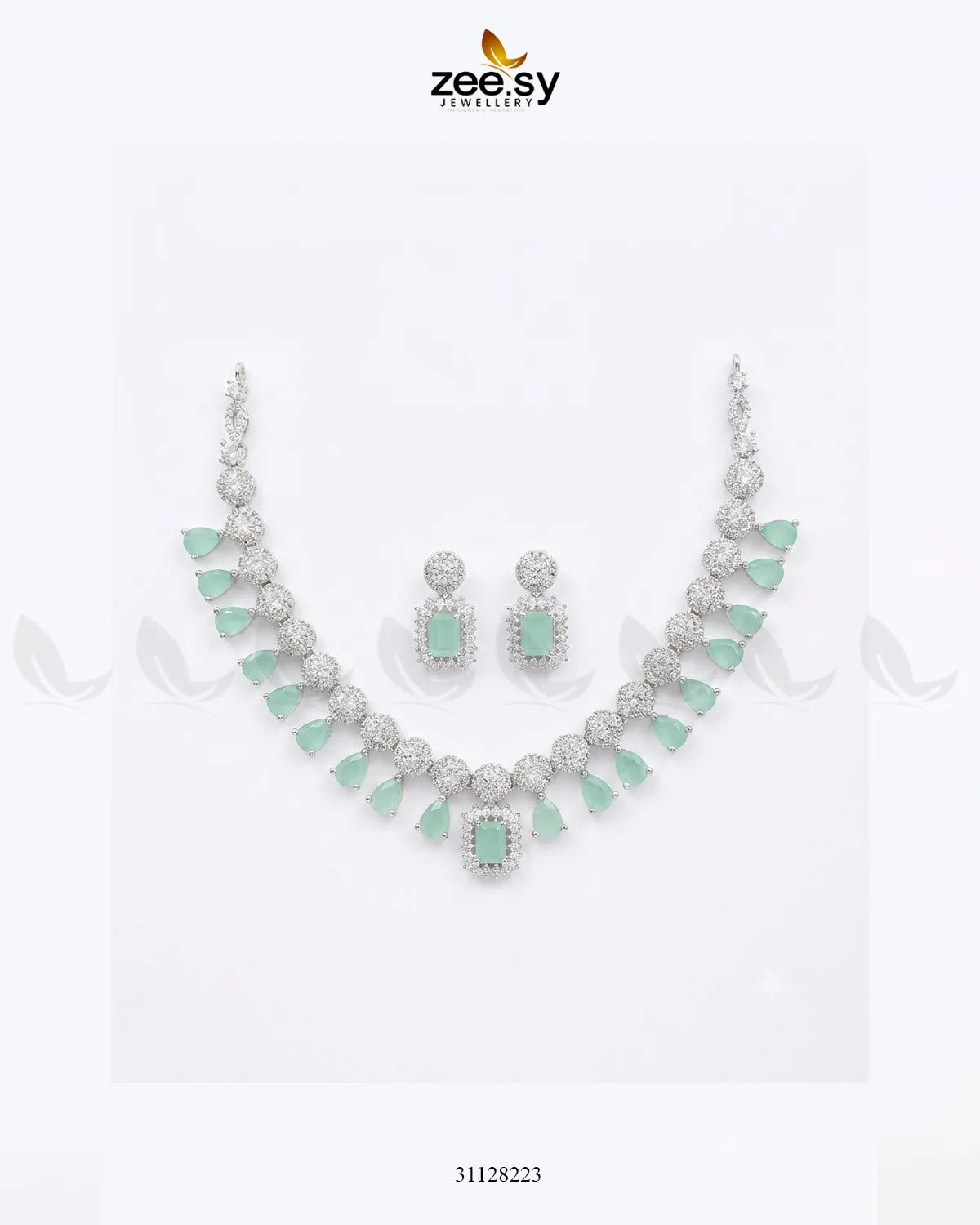 Silver Teardrop Zirconia Necklace Set Necklace Sets - Zeesy Jewellery Pakistan | Premium Artificial & Imitation Jewellery