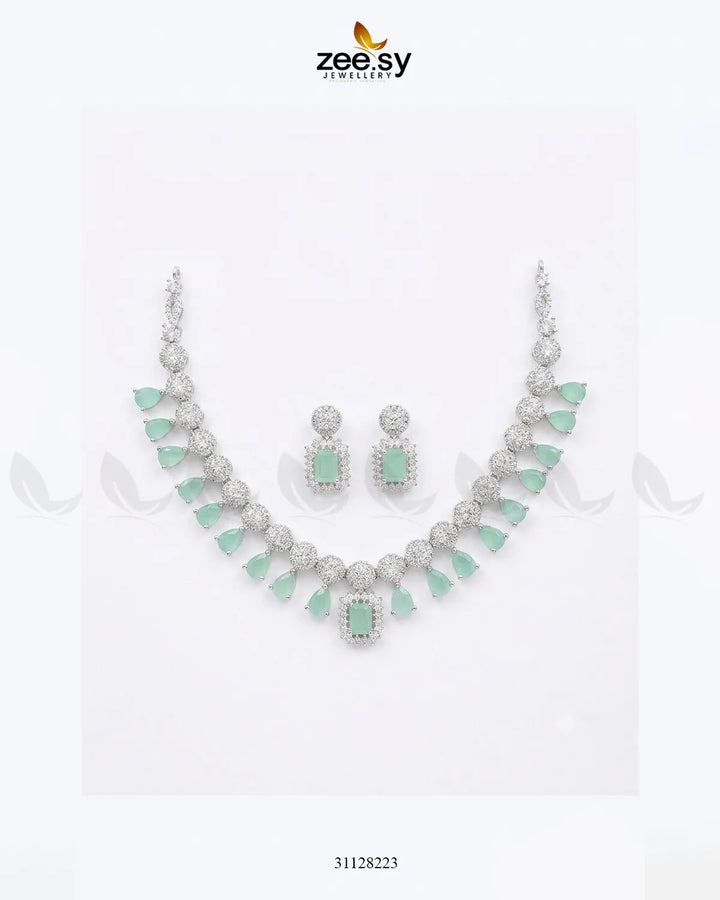 Silver Teardrop Zirconia Necklace Set Necklace Sets - Zeesy Jewellery Pakistan | Premium Artificial & Imitation Jewellery