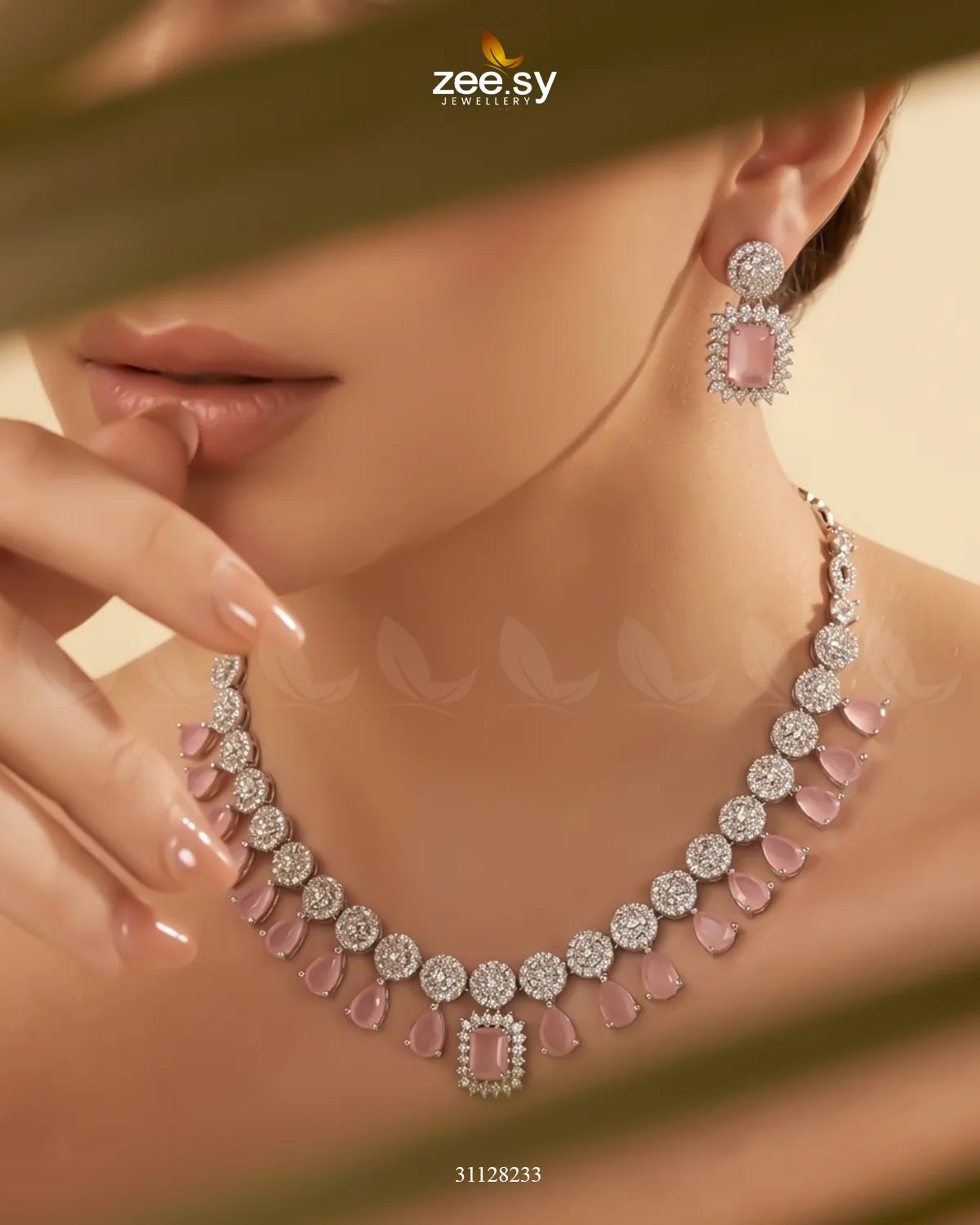 Silver Teardrop Zirconia Necklace Set Necklace Sets - Zeesy Jewellery Pakistan | Premium Artificial & Imitation Jewellery