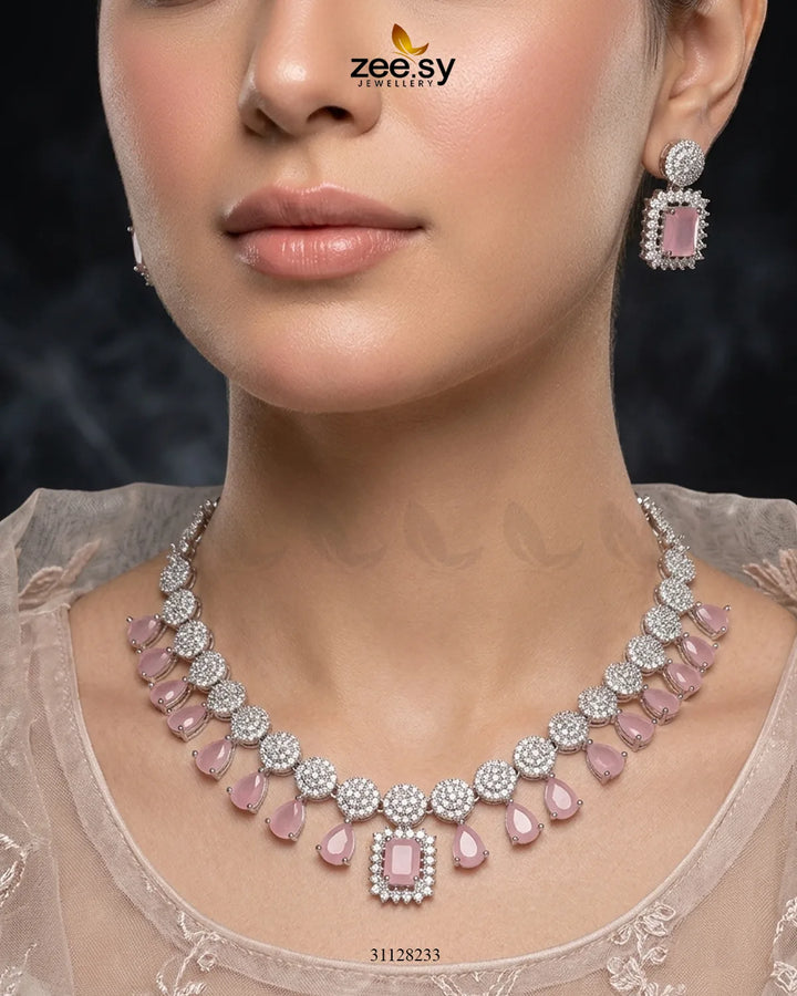 Silver Teardrop Zirconia Necklace Set Necklace Sets - Zeesy Jewellery Pakistan | Premium Artificial & Imitation Jewellery