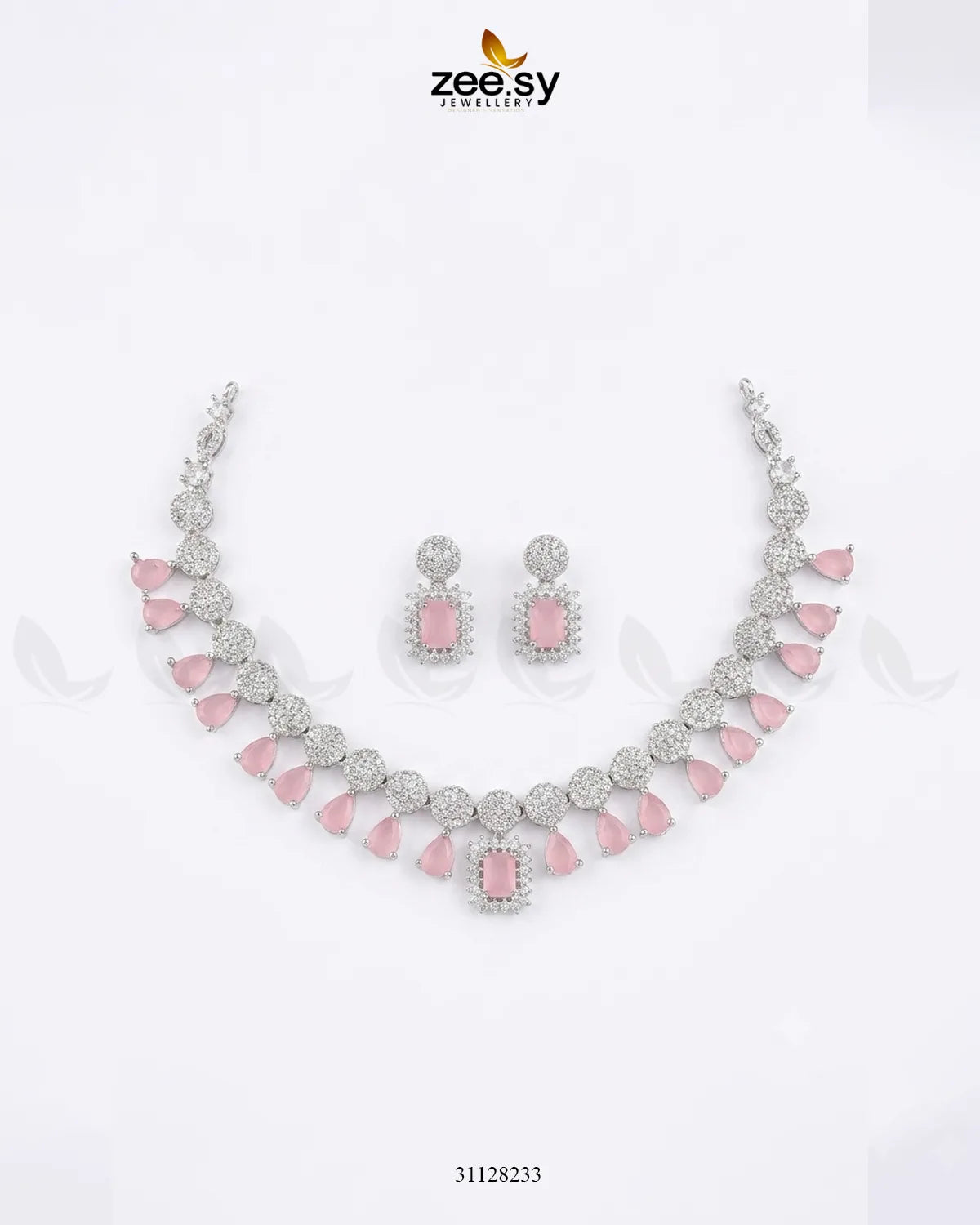 Silver Teardrop Zirconia Necklace Set Necklace Sets - Zeesy Jewellery Pakistan | Premium Artificial & Imitation Jewellery