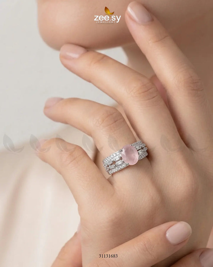 Silver Vintage Uncut Stone Ring Silver Mint Pink Finger Ring - Zeesy Jewellery Pakistan | Premium Artificial & Imitation Jewellery