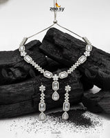 Destiny's Grand Oval Necklace Set Silver White - Zeesy Jewellery