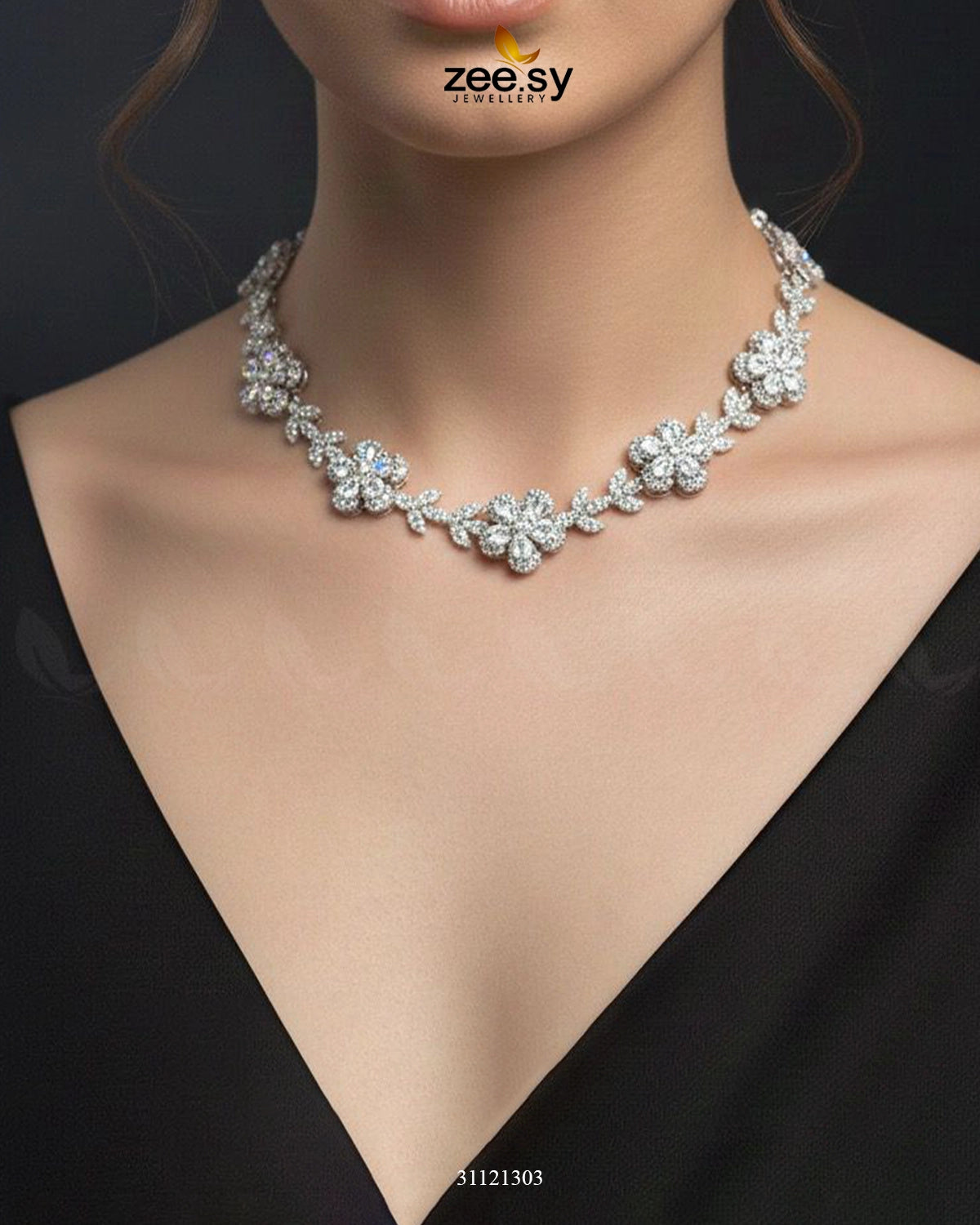 Floral Cubic Stone Necklace Set - Zeesy Jewellery