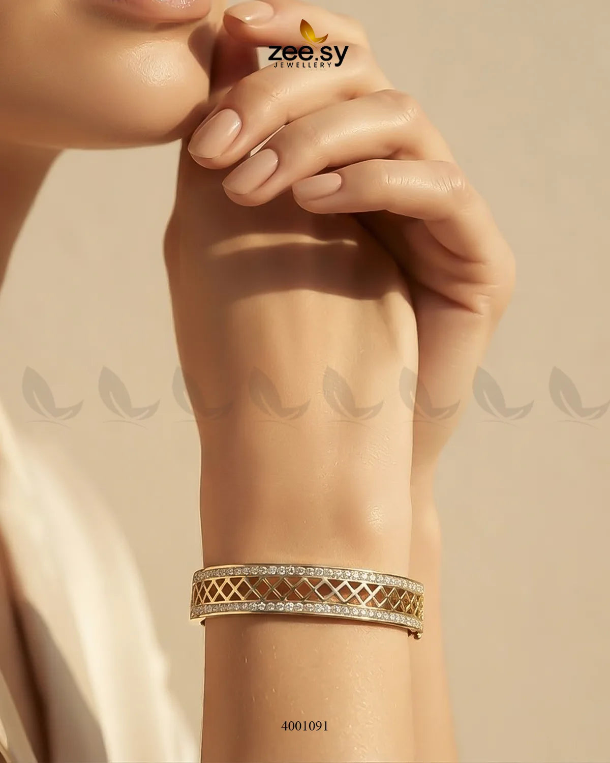 Openwork crystal cuff bracelet by MH26, featuring sleek design with sparkling crystals and intricate metal details.